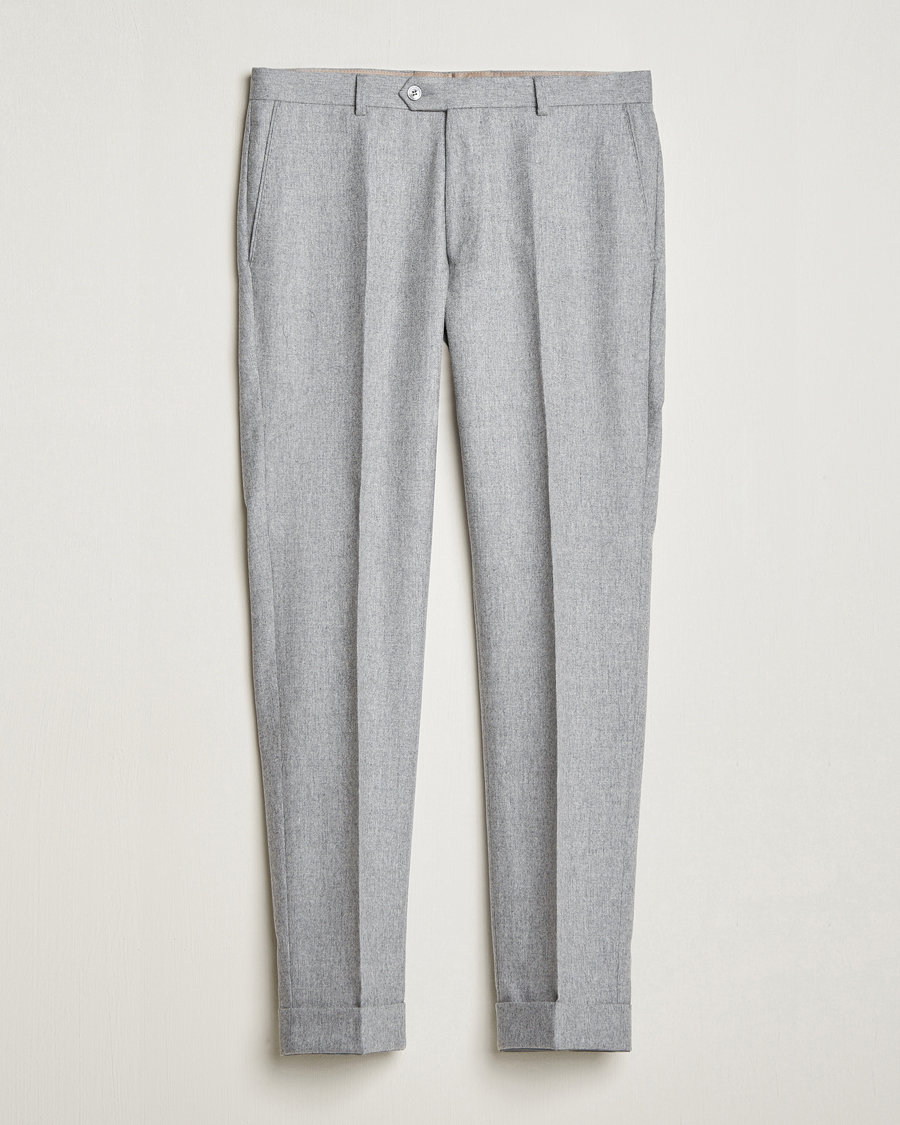Hombres | Pantalones | Oscar Jacobson | Denz Turn Up Flannel Trousers Light Grey Melang