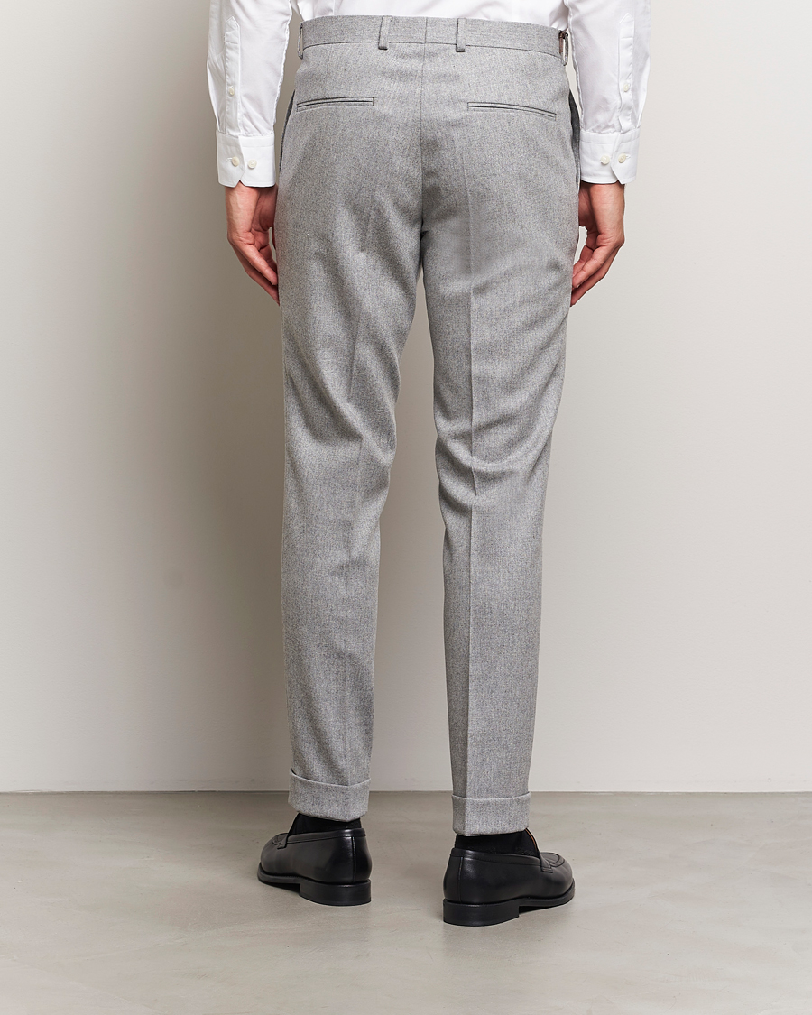 Hombres | Pantalones | Oscar Jacobson | Denz Turn Up Flannel Trousers Light Grey Melang