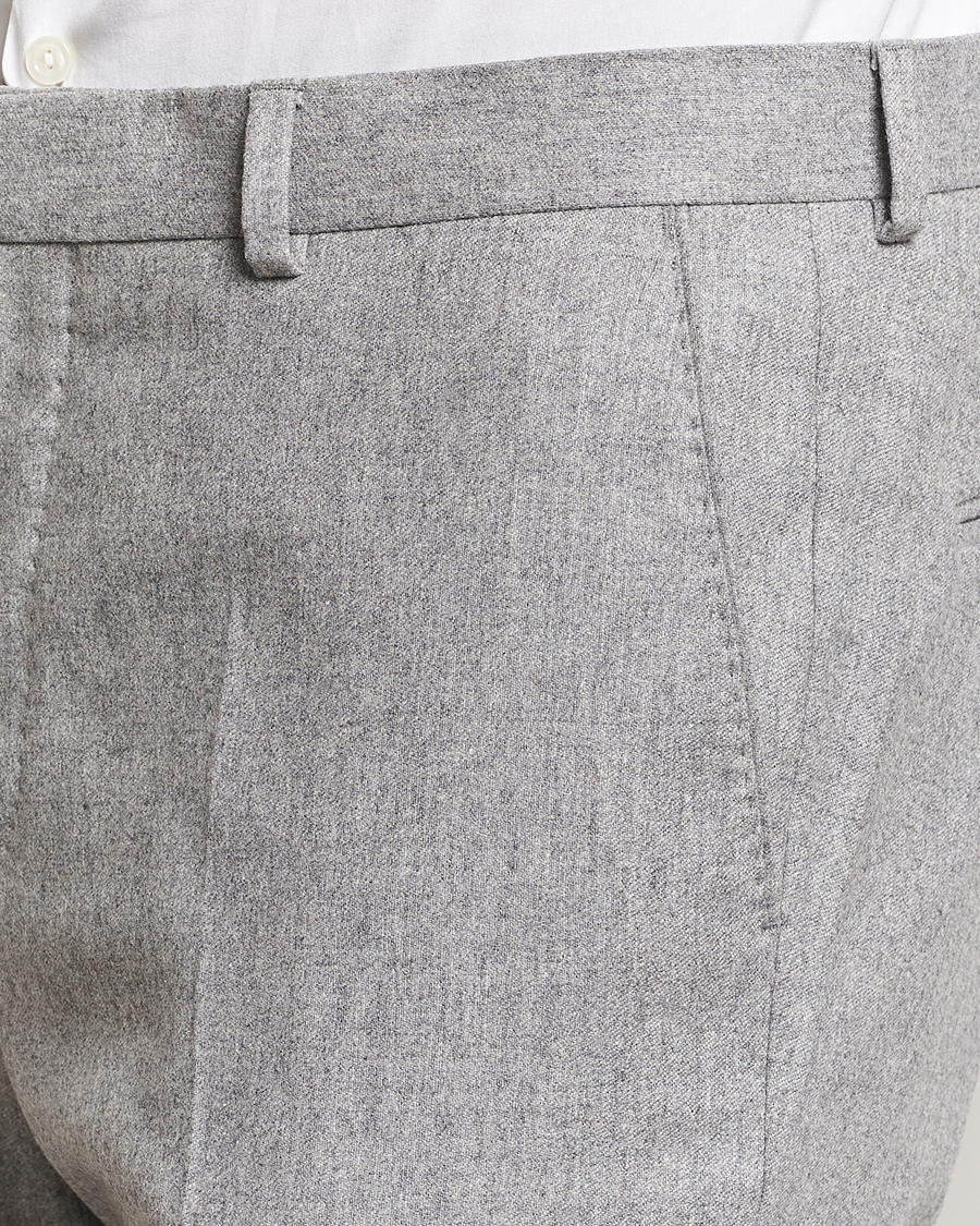 Hombres | Pantalones | Oscar Jacobson | Denz Turn Up Flannel Trousers Light Grey Melang