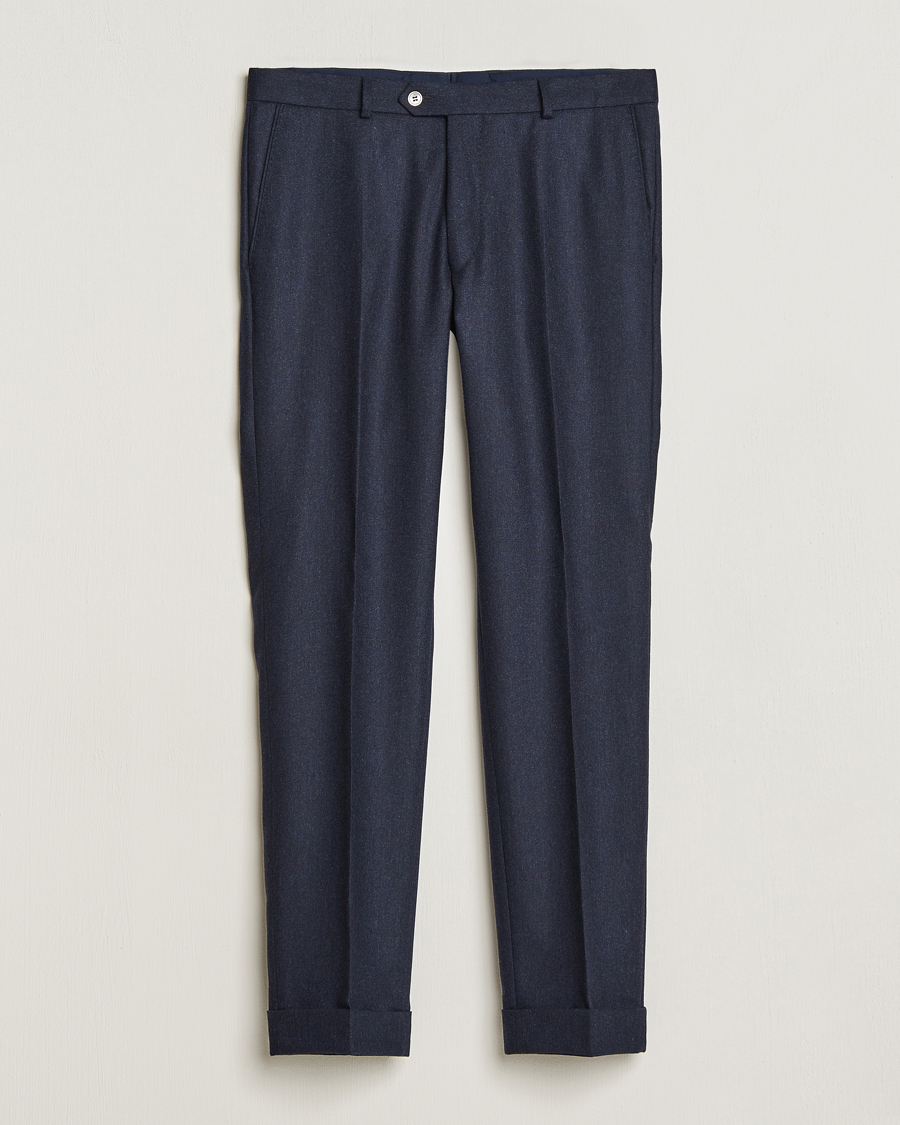 Hombres | Pantalones | Oscar Jacobson | Denz Turn Up Flannel Trousers Navy Melange