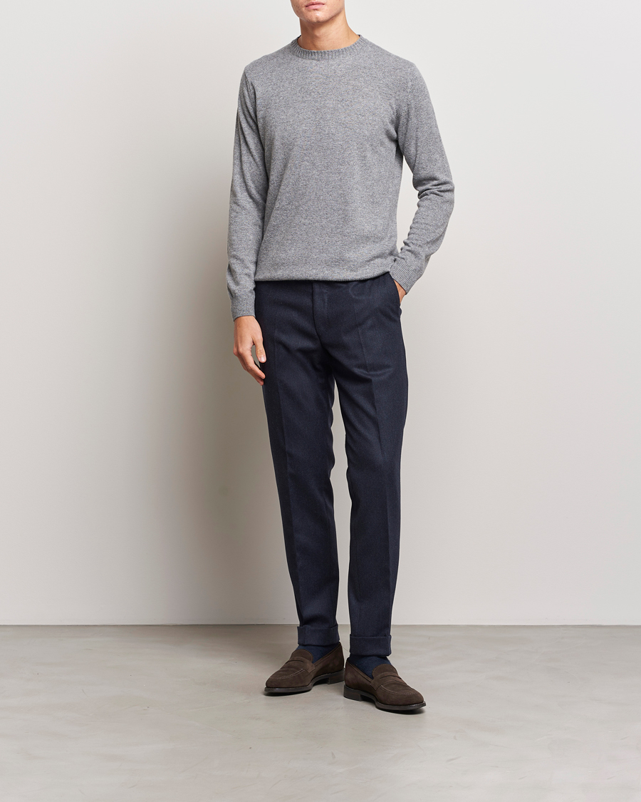 Hombres | Pantalones | Oscar Jacobson | Denz Turn Up Flannel Trousers Navy Melange