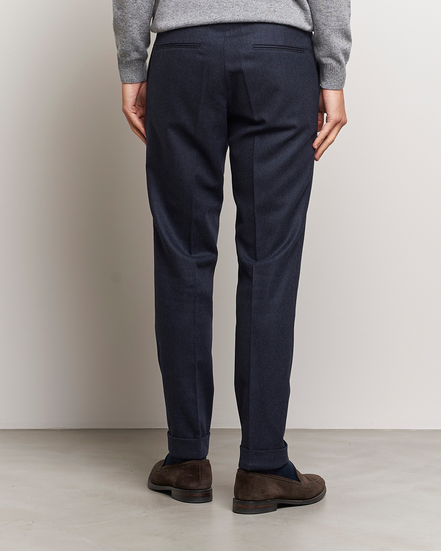 Hombres | Pantalones | Oscar Jacobson | Denz Turn Up Flannel Trousers Navy Melange
