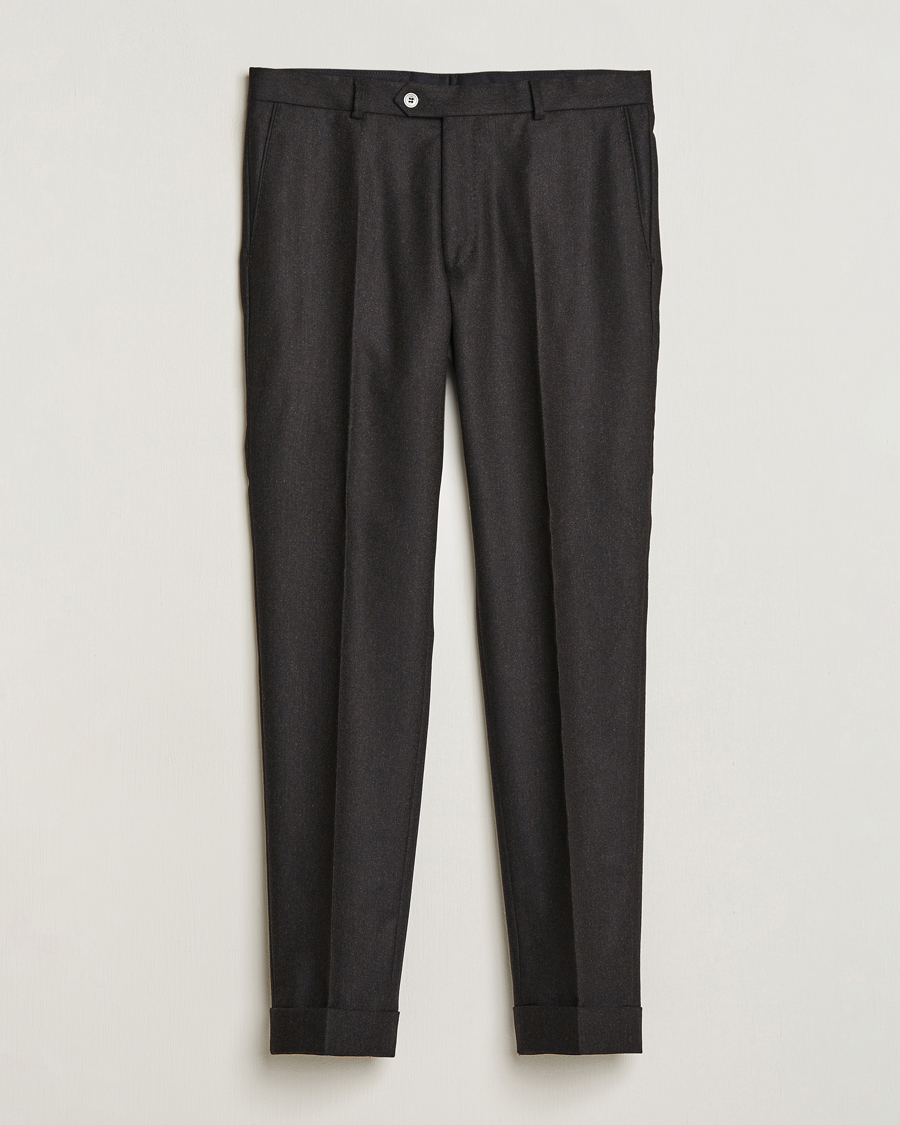 Hombres | Pantalones | Oscar Jacobson | Denz Turn Up Flannel Trousers Brown Melange
