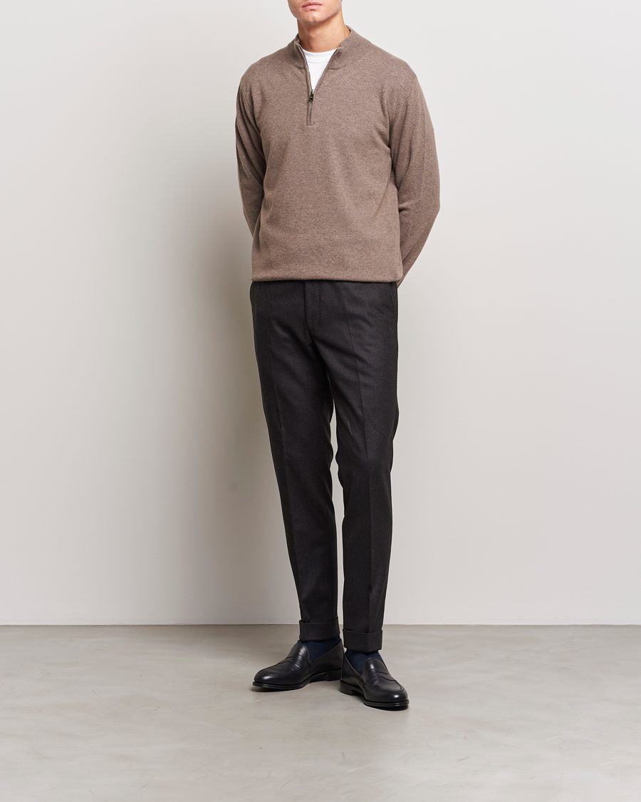 Hombres | Pantalones | Oscar Jacobson | Denz Turn Up Flannel Trousers Brown Melange