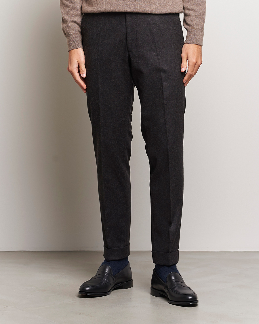 Hombres | Pantalones | Oscar Jacobson | Denz Turn Up Flannel Trousers Brown Melange