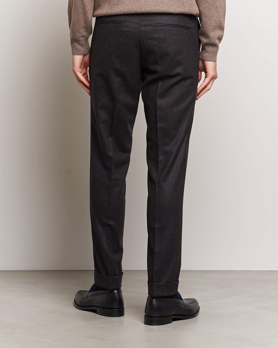 Hombres | Pantalones | Oscar Jacobson | Denz Turn Up Flannel Trousers Brown Melange