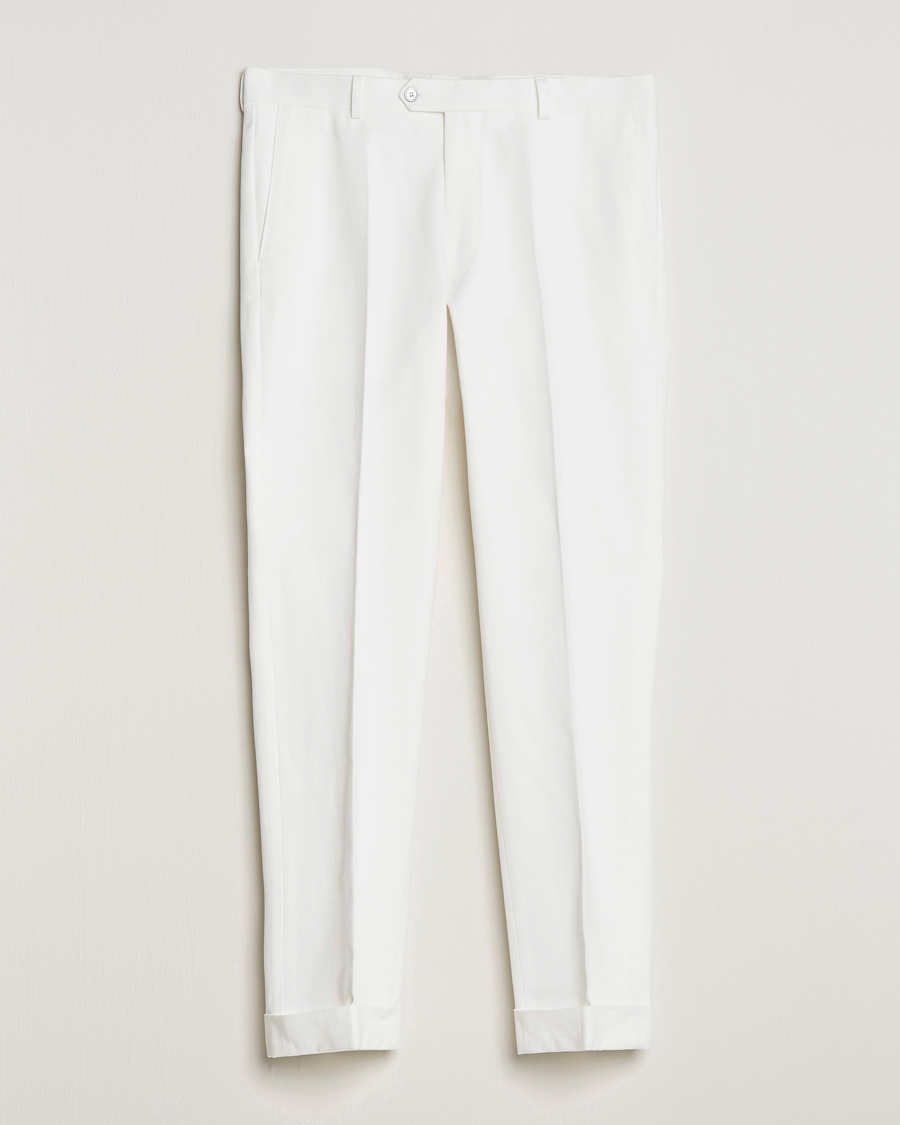 Hombres | Pantalones | Oscar Jacobson | Denz Brushed Cotton Turn Up Trousers Off White
