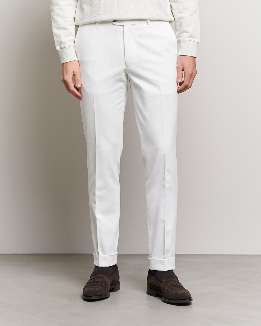 Hombres | Pantalones | Oscar Jacobson | Denz Brushed Cotton Turn Up Trousers Off White