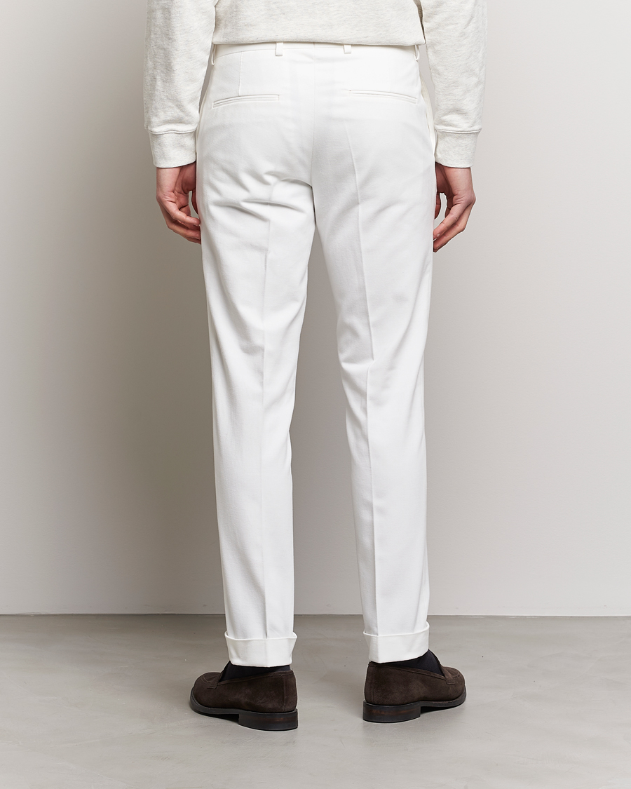 Hombres | Pantalones | Oscar Jacobson | Denz Brushed Cotton Turn Up Trousers Off White