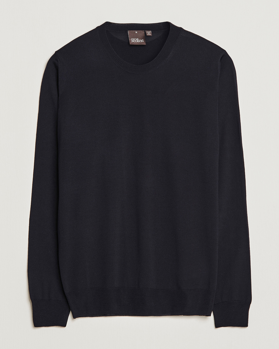 Hombres | Jerséis y prendas de punto | Oscar Jacobson | Custer Extra Fine Merino Crew Neck Navy