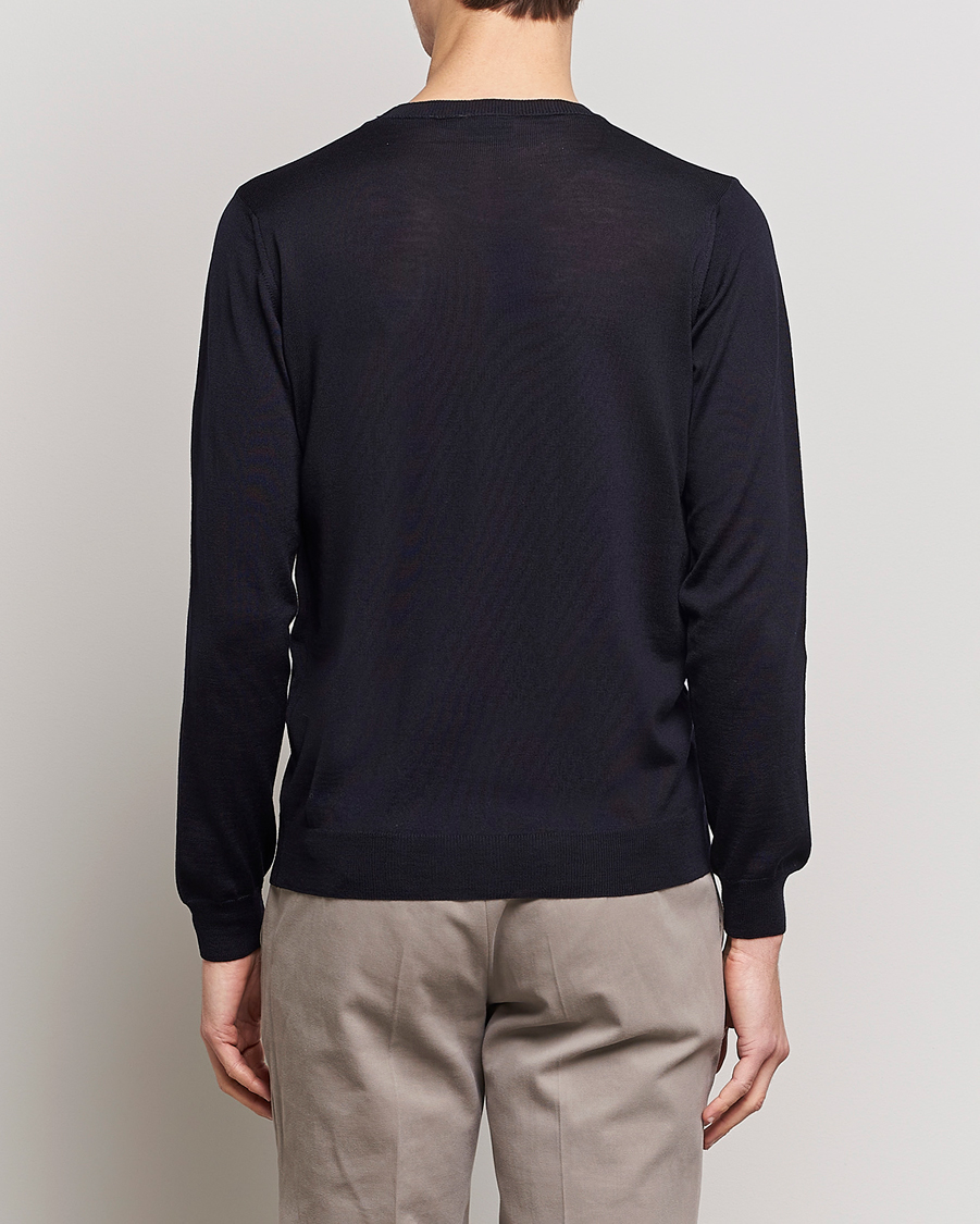 Hombres | Jerséis y prendas de punto | Oscar Jacobson | Custer Extra Fine Merino Crew Neck Navy