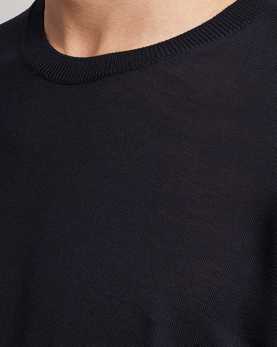 Hombres | Jerséis y prendas de punto | Oscar Jacobson | Custer Extra Fine Merino Crew Neck Navy