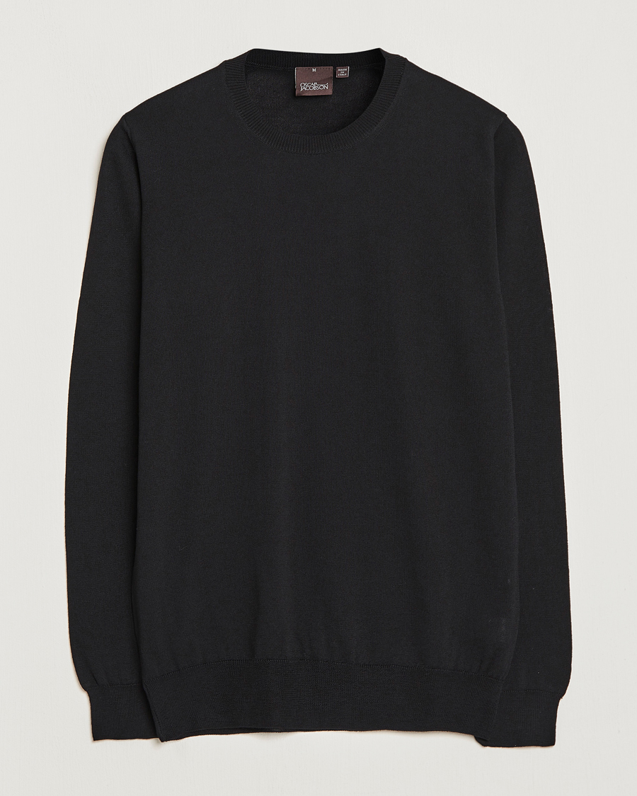 Hombres | Jerséis y prendas de punto | Oscar Jacobson | Custer Extra Fine Merino Crew Neck Black