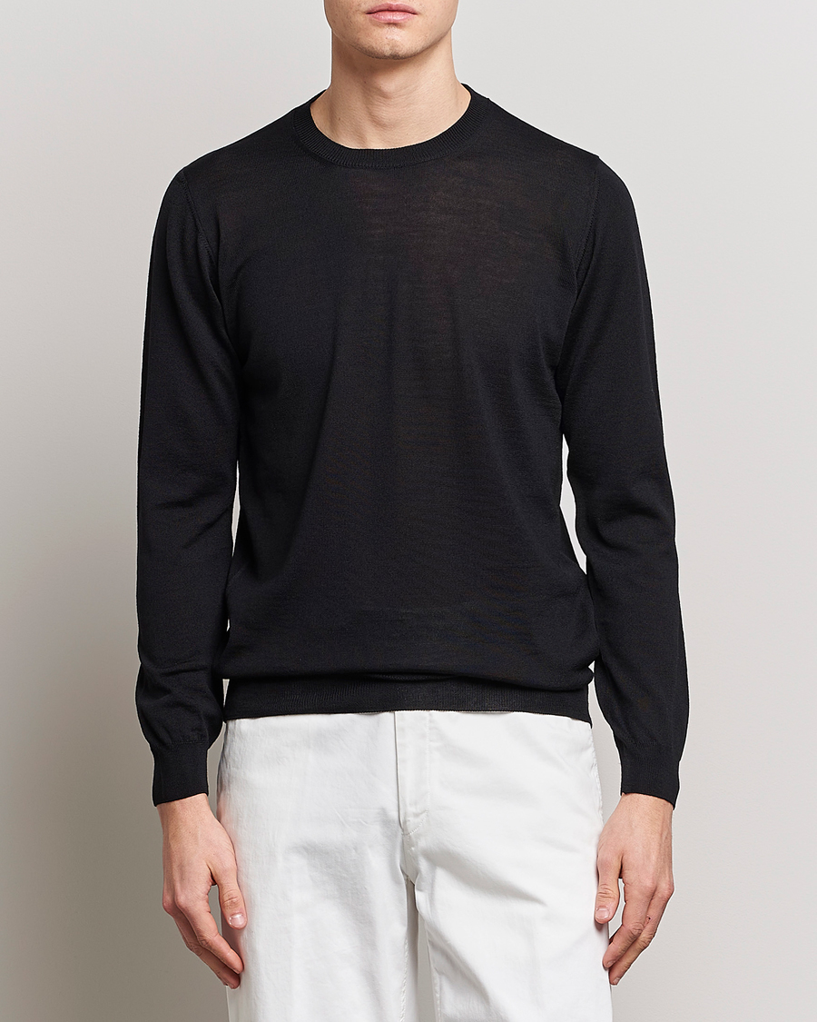 Hombres | Jerséis y prendas de punto | Oscar Jacobson | Custer Extra Fine Merino Crew Neck Black