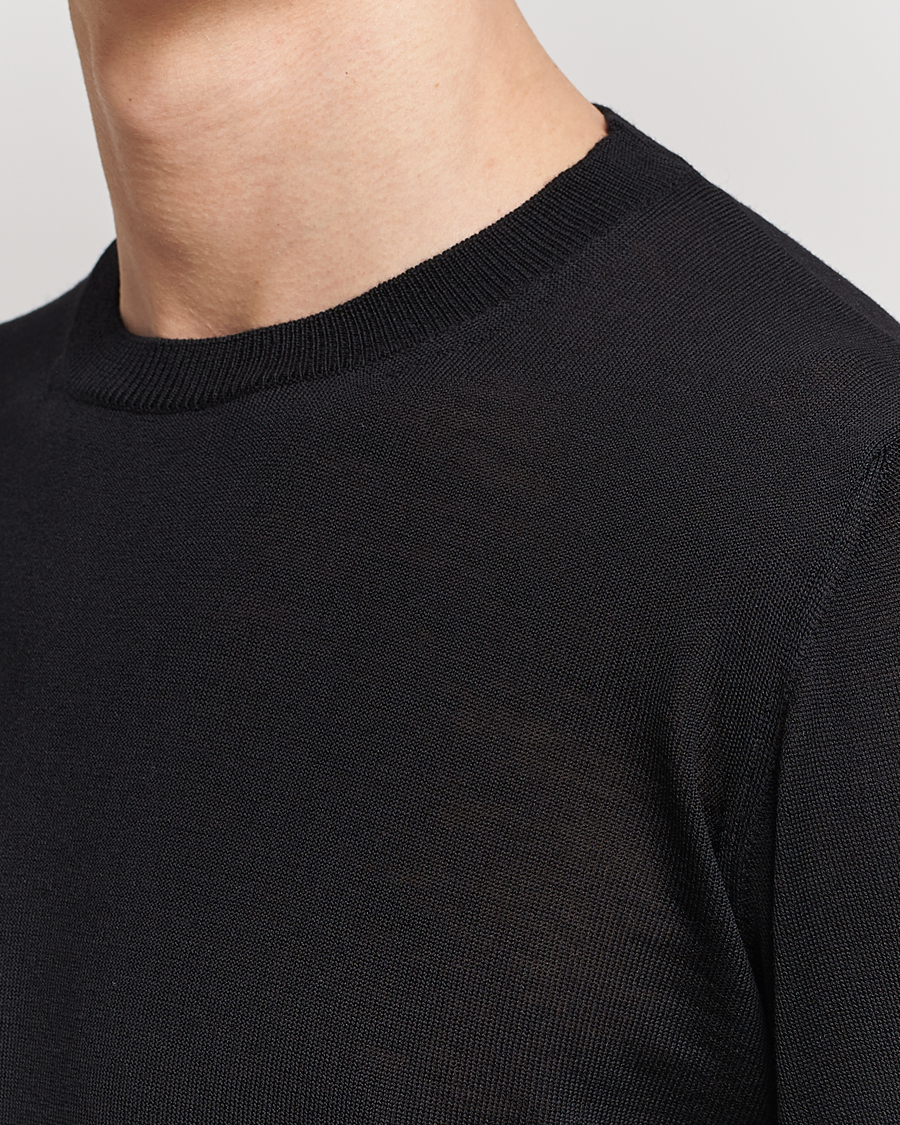 Hombres | Jerséis y prendas de punto | Oscar Jacobson | Custer Extra Fine Merino Crew Neck Black