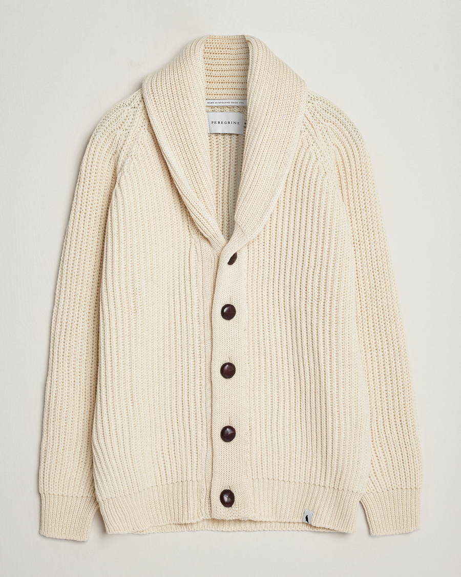 Hombres | Jerséis y prendas de punto | Peregrine | Wilkinson Ribbed Wool Cardigan Ecru