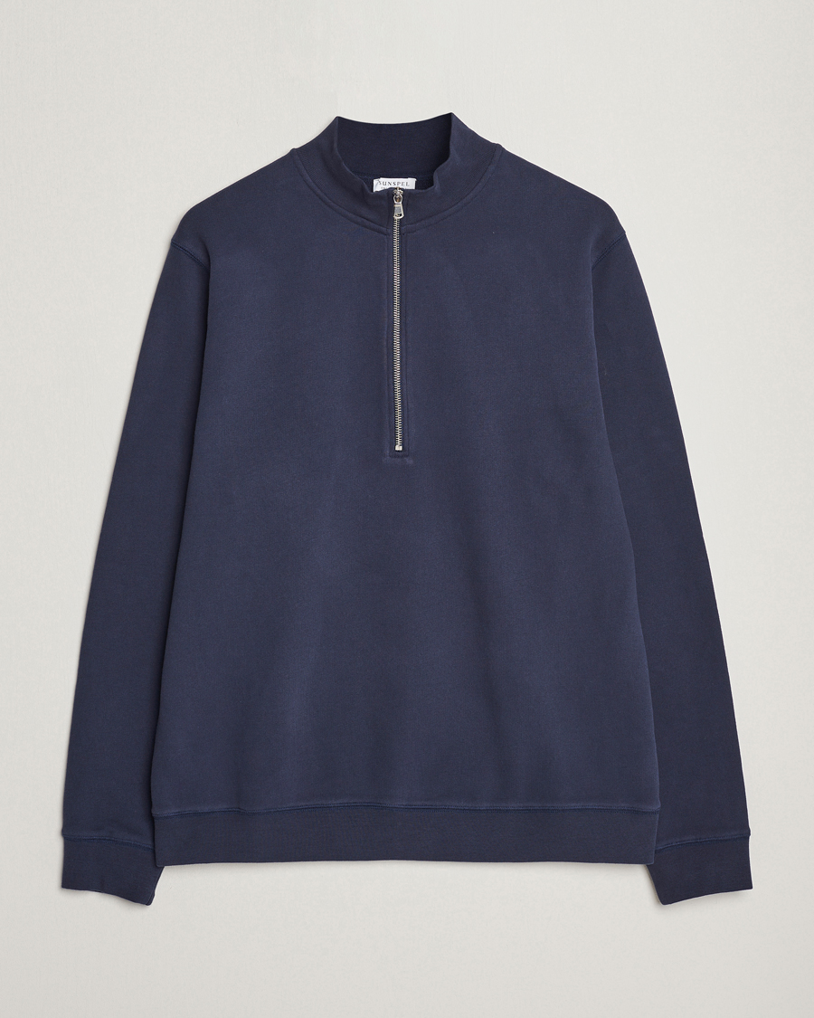 Hombres | Jerséis y prendas de punto | Sunspel | Loopback Half Zip Navy