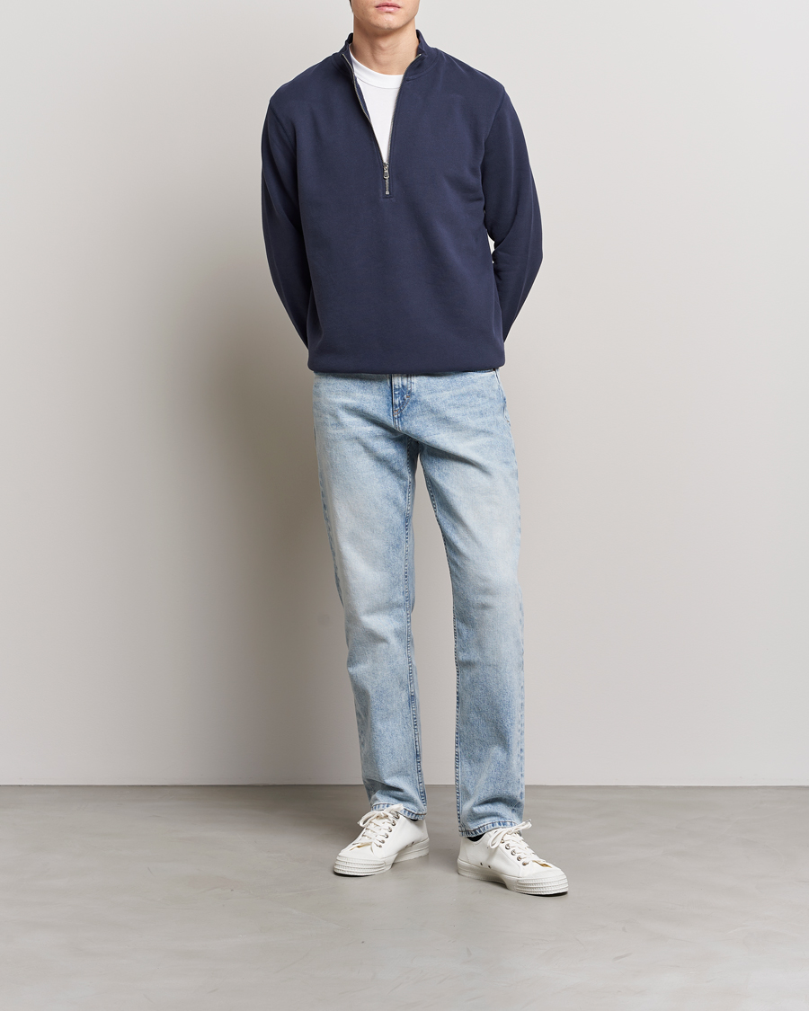 Hombres | Jerséis y prendas de punto | Sunspel | Loopback Half Zip Navy