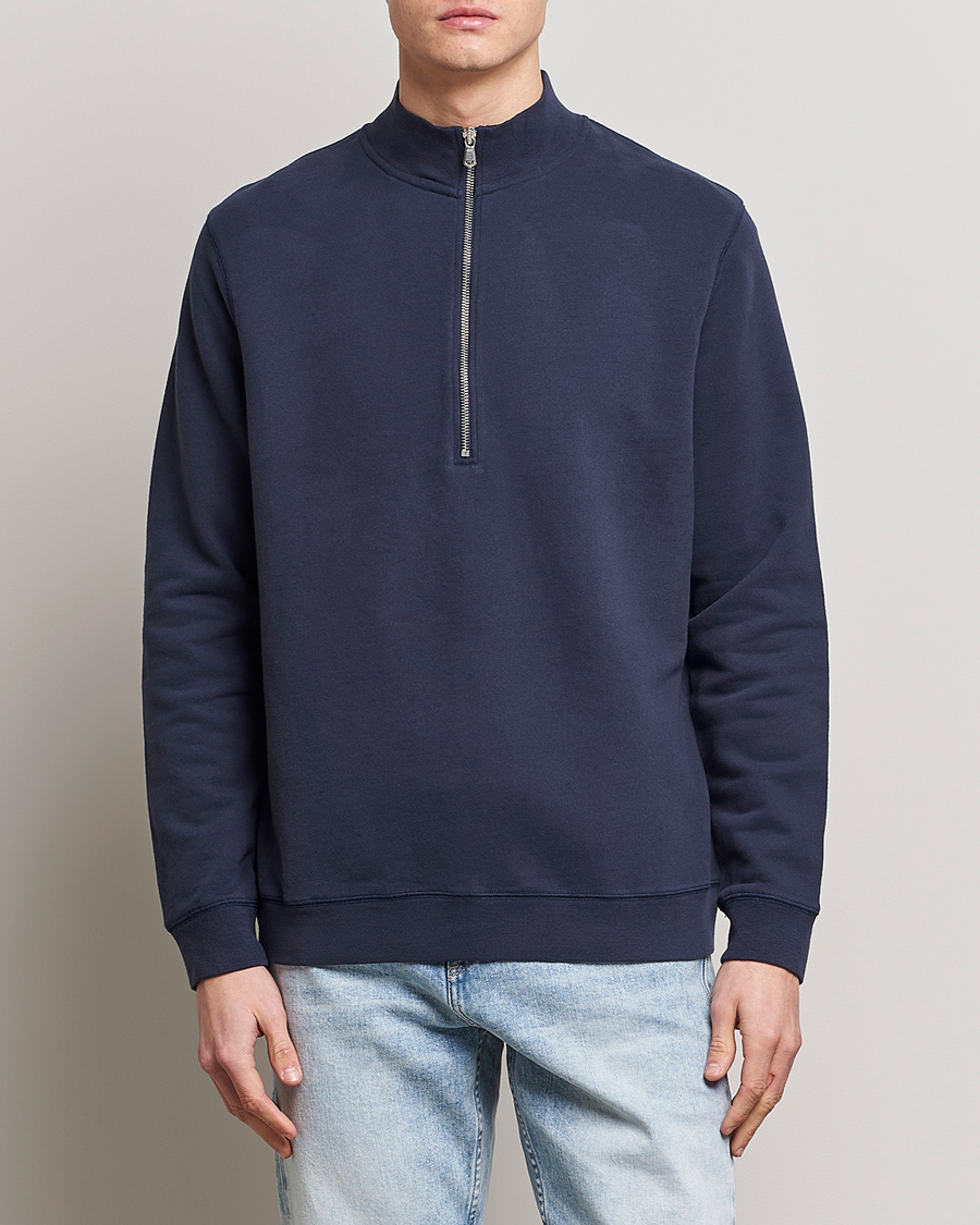 Hombres | Jerséis y prendas de punto | Sunspel | Loopback Half Zip Navy