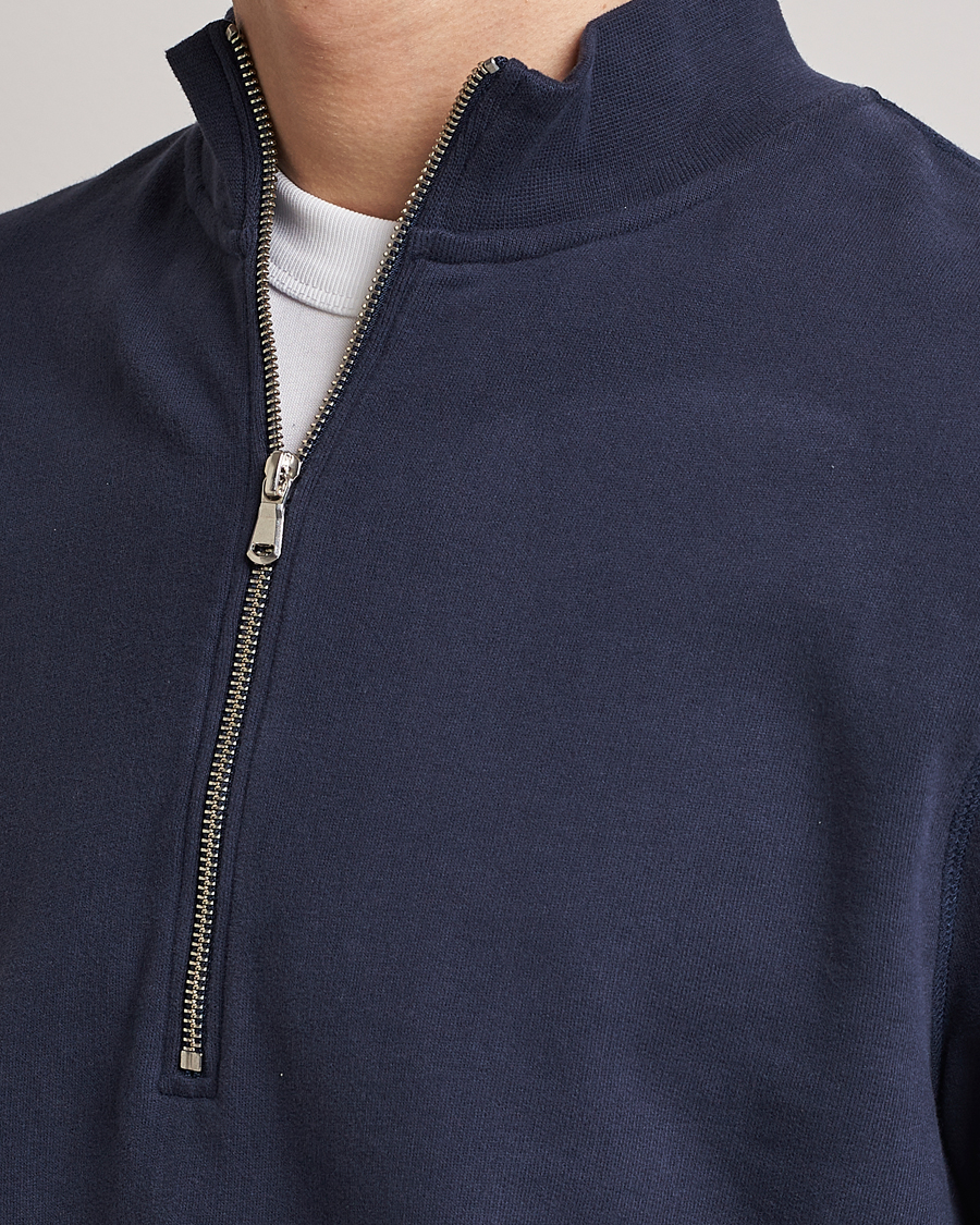 Hombres | Jerséis y prendas de punto | Sunspel | Loopback Half Zip Navy