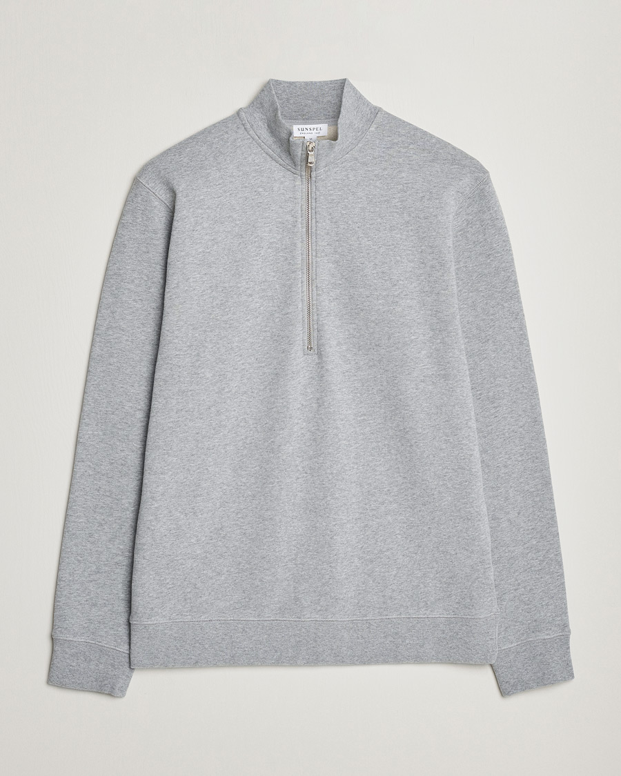 Hombres | Jerséis y prendas de punto | Sunspel | Loopback Half Zip Grey Melange
