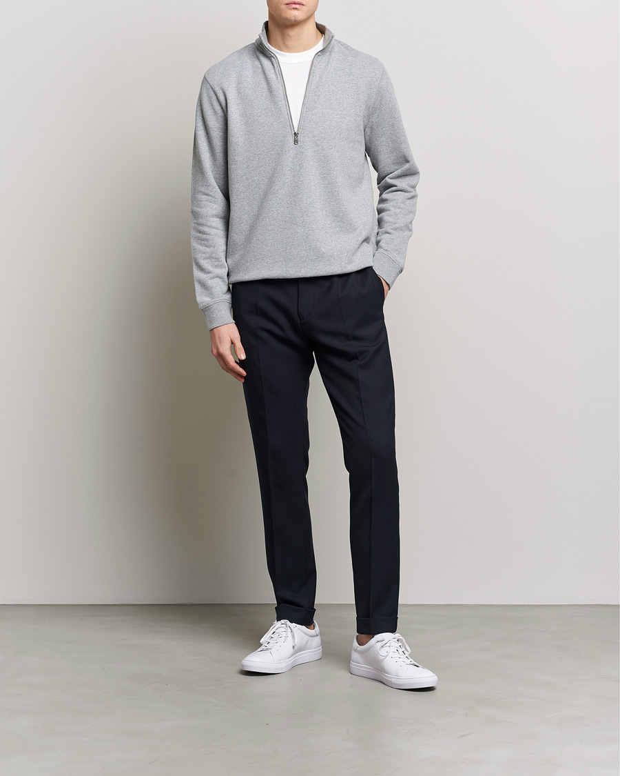 Hombres | Jerséis y prendas de punto | Sunspel | Loopback Half Zip Grey Melange