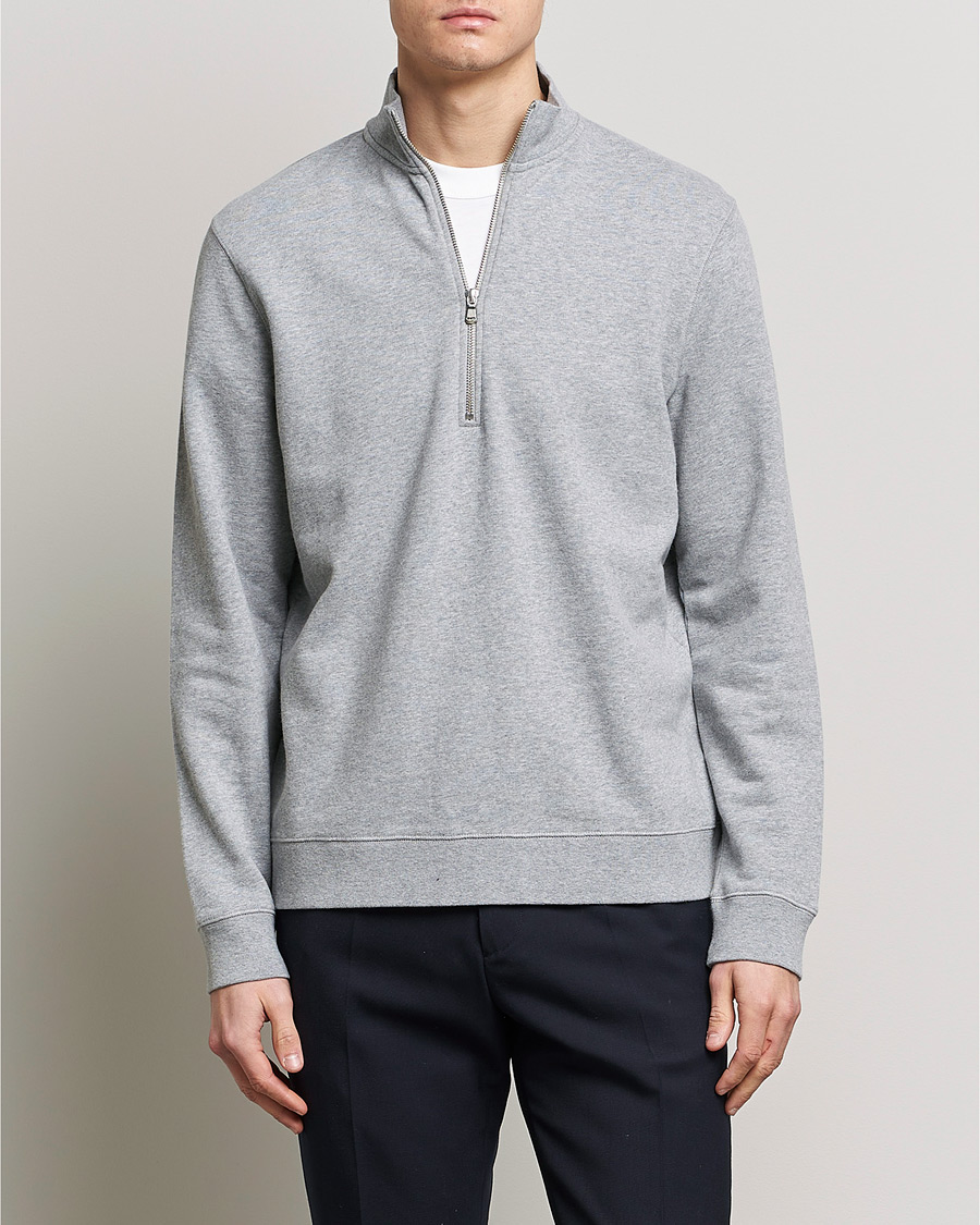 Hombres | Jerséis y prendas de punto | Sunspel | Loopback Half Zip Grey Melange