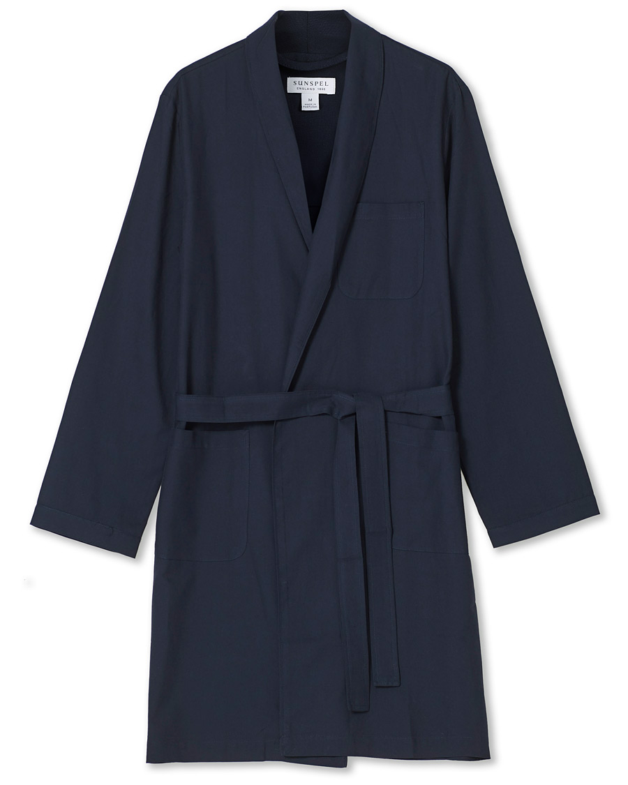 Hombres | Pijamas y batas | Sunspel | Cotton Robe Navy