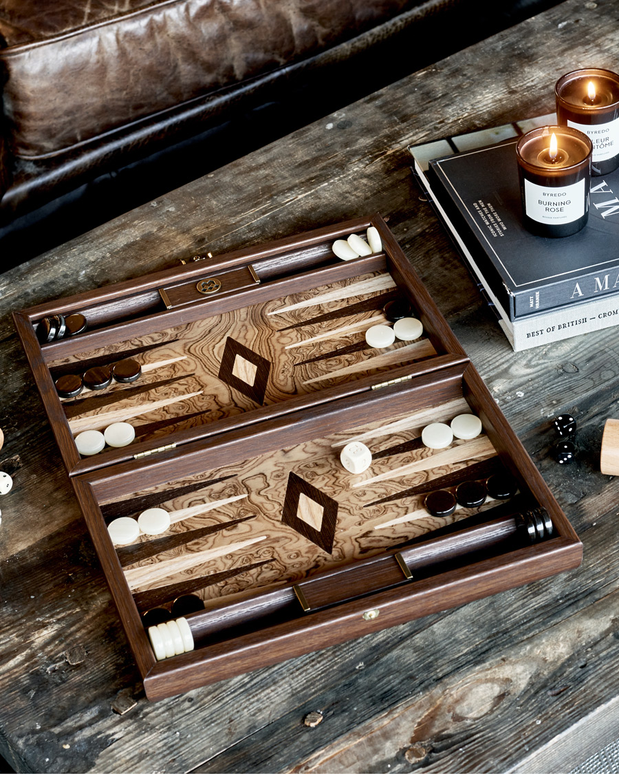 Hombres | Juegos | Manopoulos | Walnut Burl Small Backgammon With Side Racks