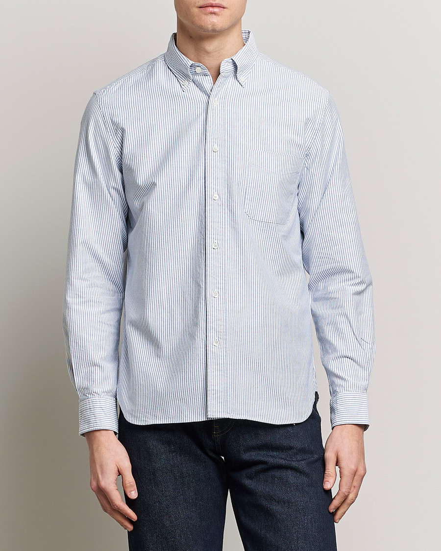 Hombres | Camisas oxford | BEAMS PLUS | Oxford Button Down Shirt Blue Stripe