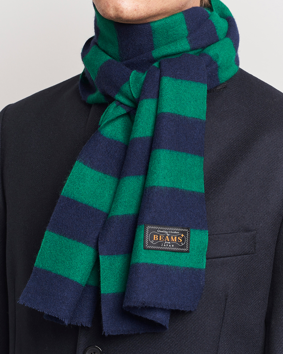 Hombres |  | BEAMS PLUS | Cashmere Stripe Scarf Green/Navy