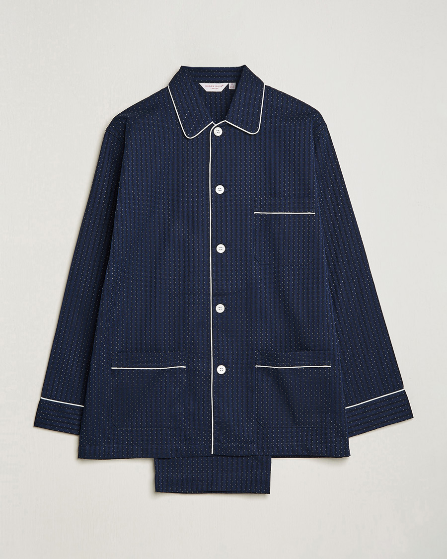 Hombres | Pijamas y batas | Derek Rose | Royal Piped Cotton Pyjama Set Navy