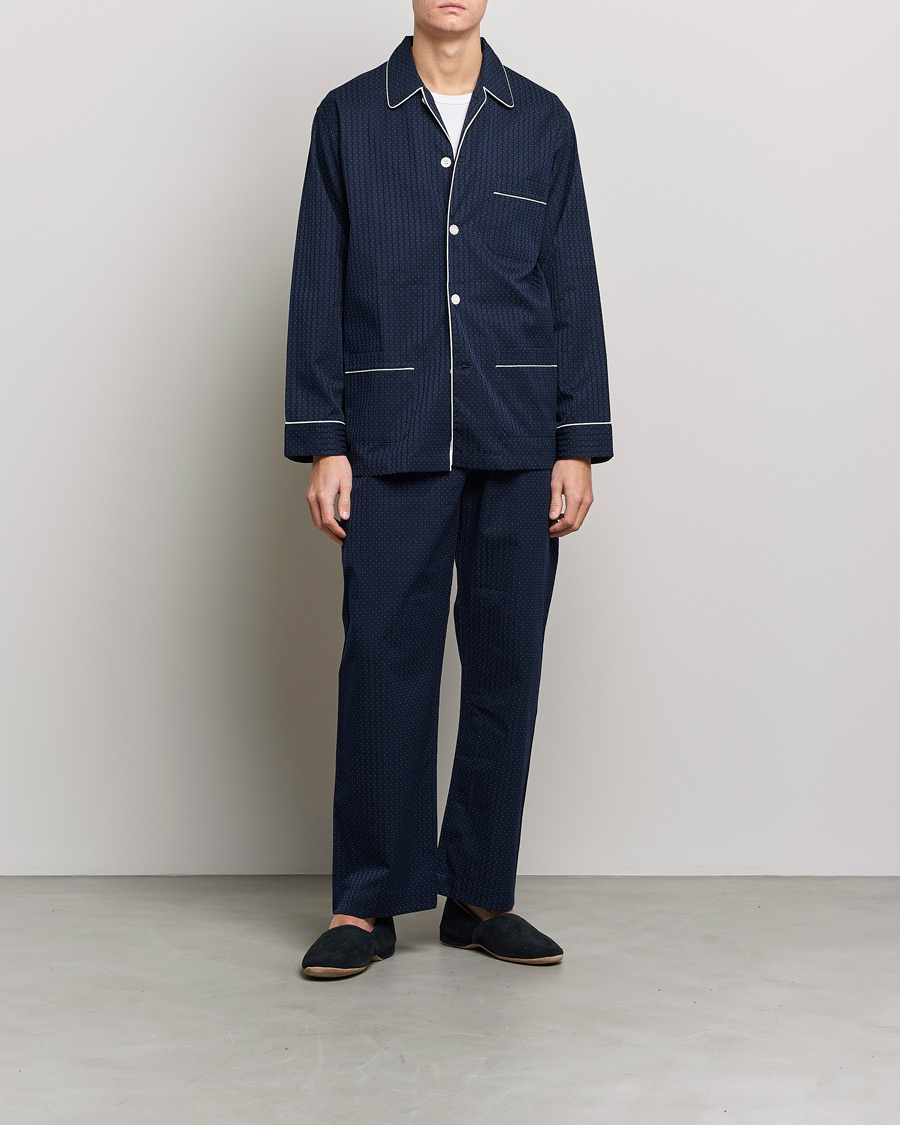 Hombres | Pijamas y batas | Derek Rose | Royal Piped Cotton Pyjama Set Navy
