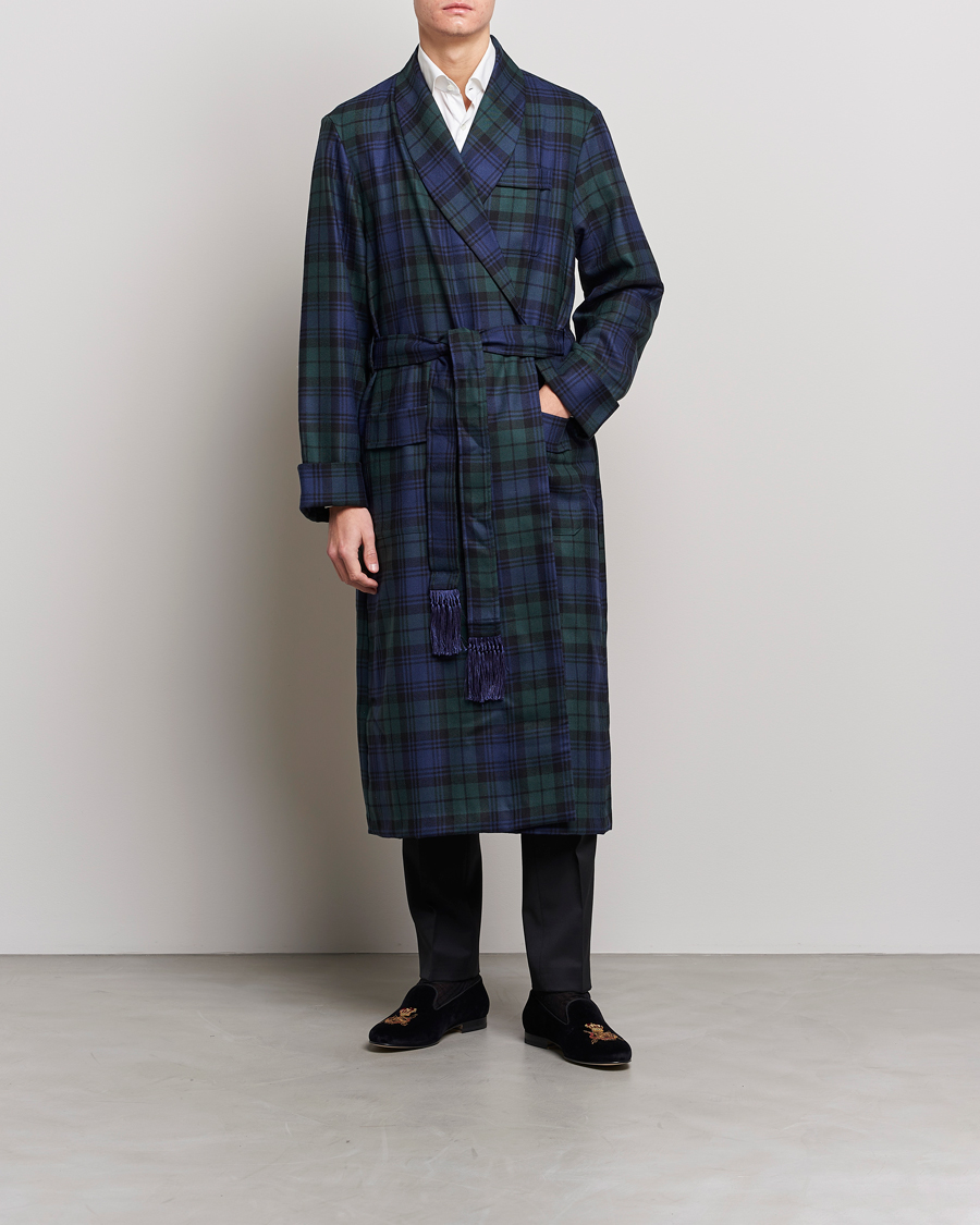 Hombres | Pijamas y batas | Derek Rose | Wool Tartan Dressing Gown Blackwatch