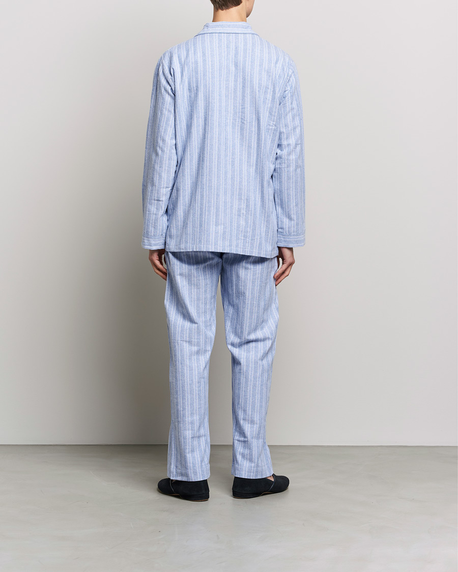 Hombres | Conjuntos de pijama | Derek Rose | Brushed Cotton Flannel Striped Pyjama Set Blue