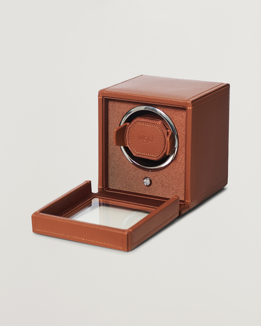 Hombres | Cajas y enrolladores de reloj | WOLF | Cub Single Winder With Cover Cognac