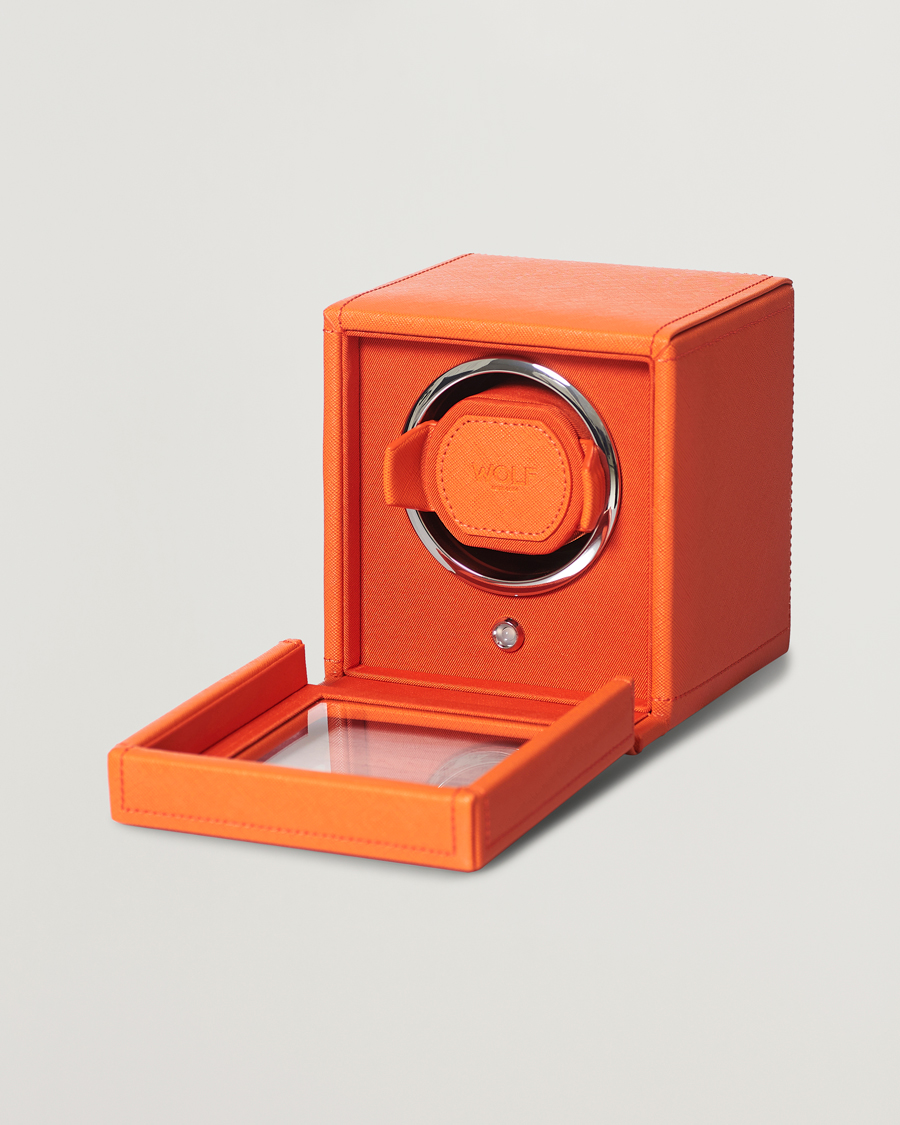 Herr | Klock- & smyckesetuin | WOLF | Cub Single Winder With Cover Orange
