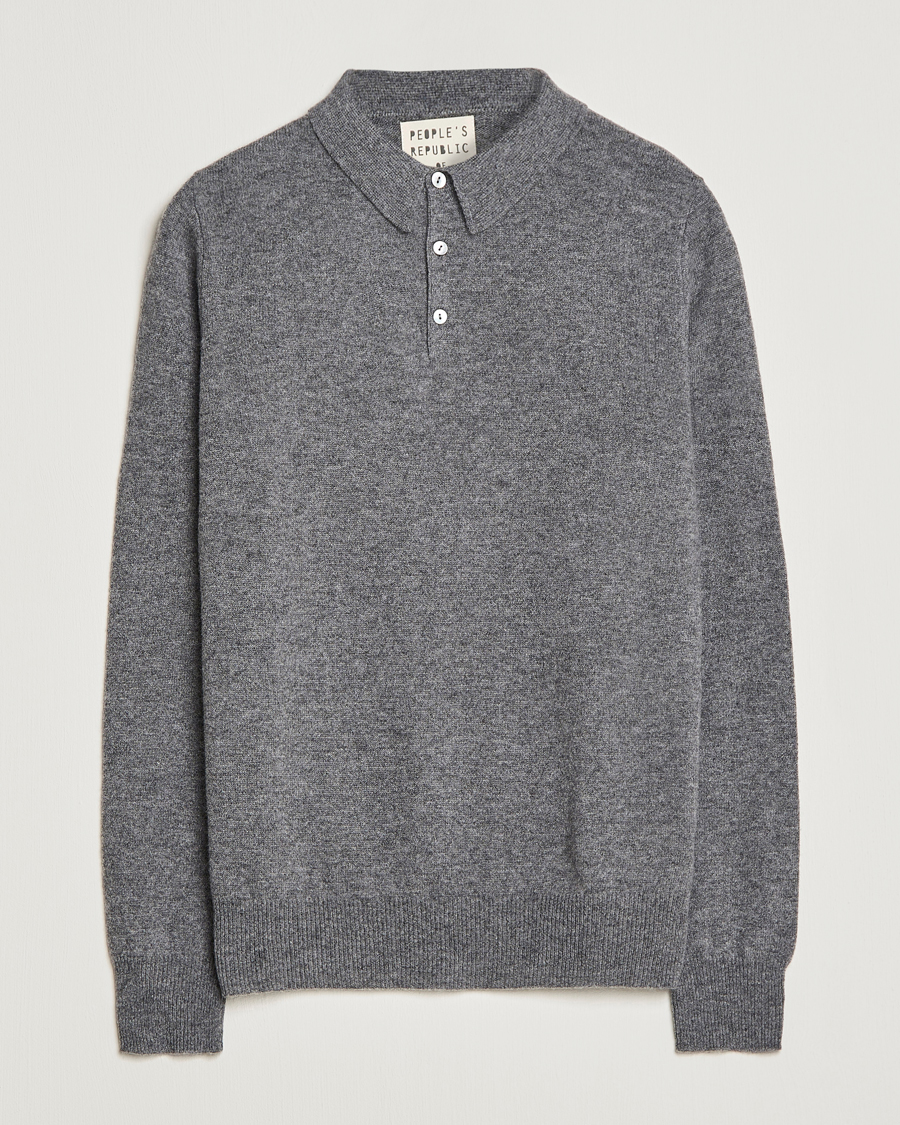 Hombres | Jerséis y prendas de punto | People's Republic of Cashmere | Cashmere Long Sleeve Polo Heather Grey