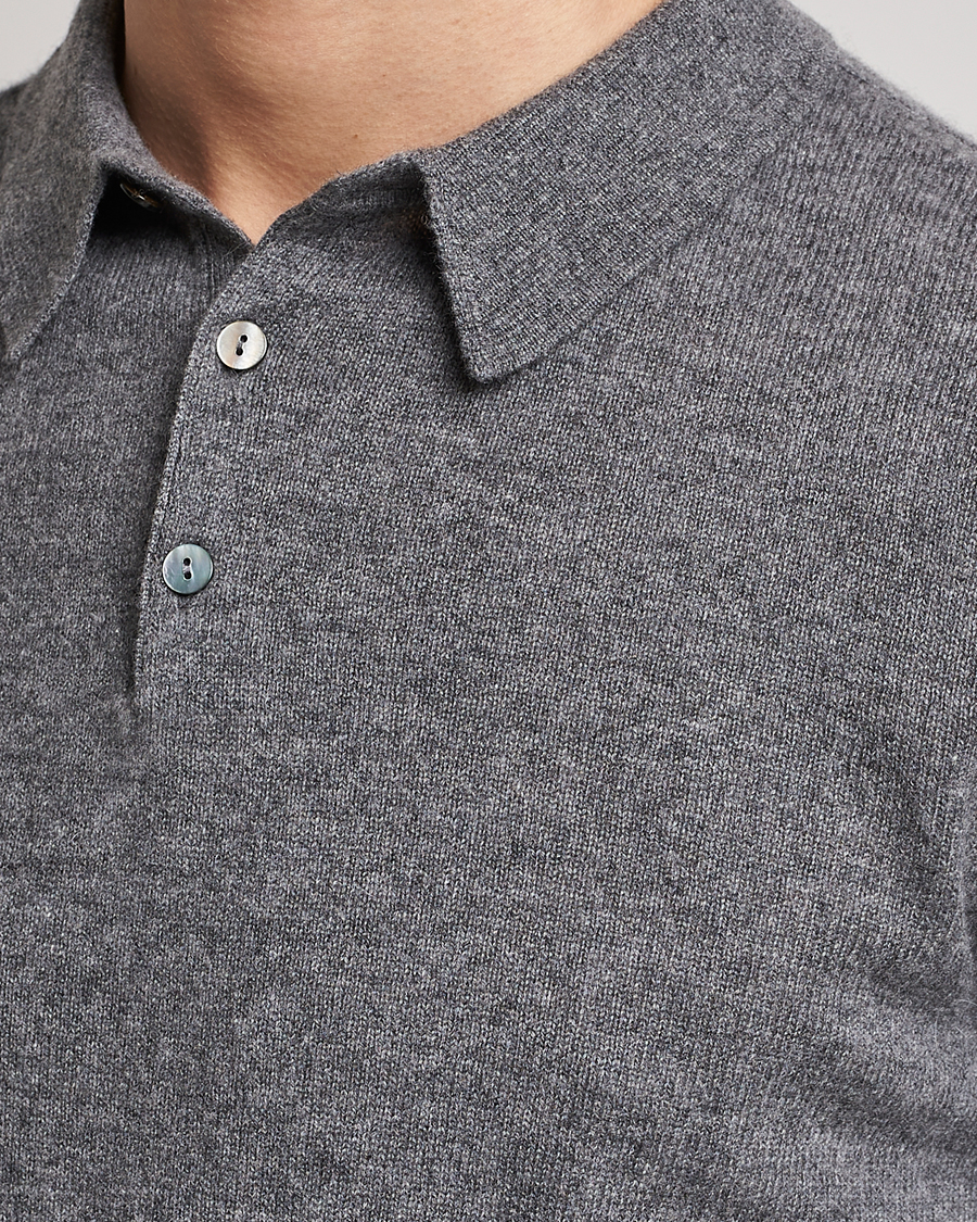Hombres | Jerséis y prendas de punto | People's Republic of Cashmere | Cashmere Long Sleeve Polo Heather Grey