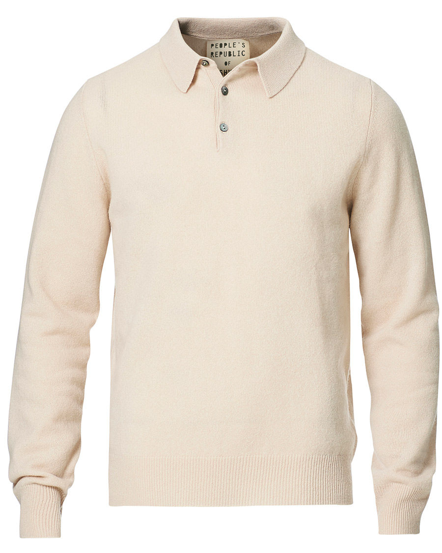 Hombres | Jerséis y prendas de punto | People's Republic of Cashmere | Cashmere Long Sleeve Polo Cream