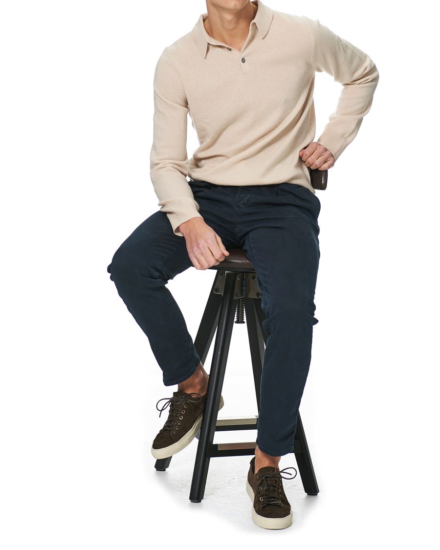 Hombres | Jerséis y prendas de punto | People's Republic of Cashmere | Cashmere Long Sleeve Polo Cream