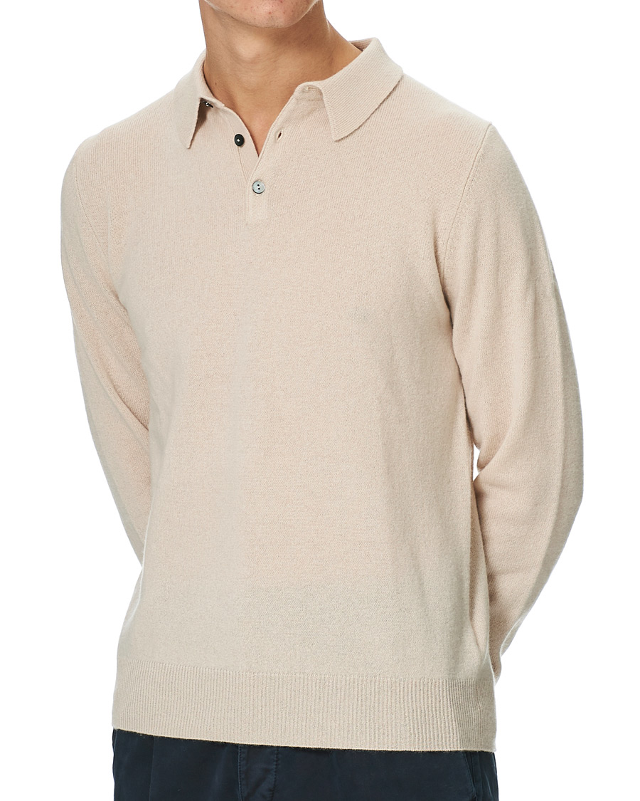 Hombres | Jerséis y prendas de punto | People's Republic of Cashmere | Cashmere Long Sleeve Polo Cream