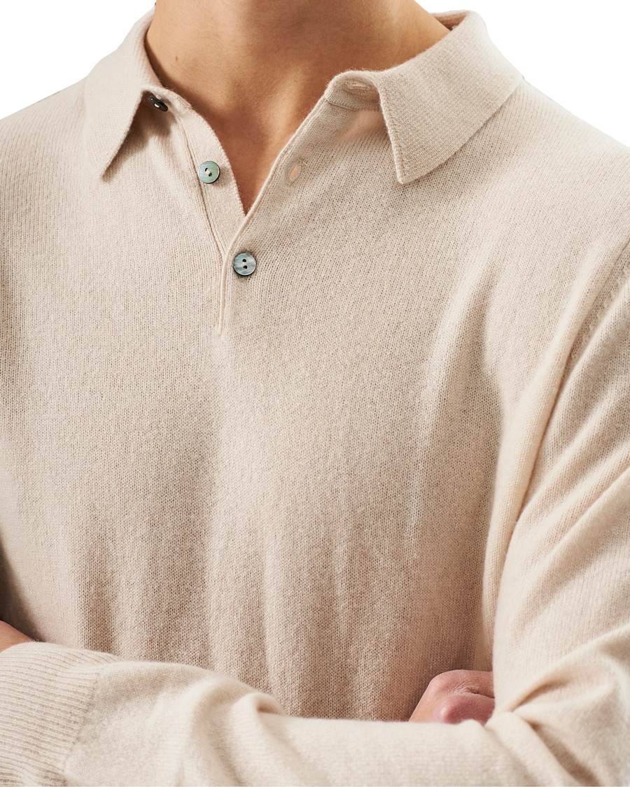 Hombres | Jerséis y prendas de punto | People's Republic of Cashmere | Cashmere Long Sleeve Polo Cream