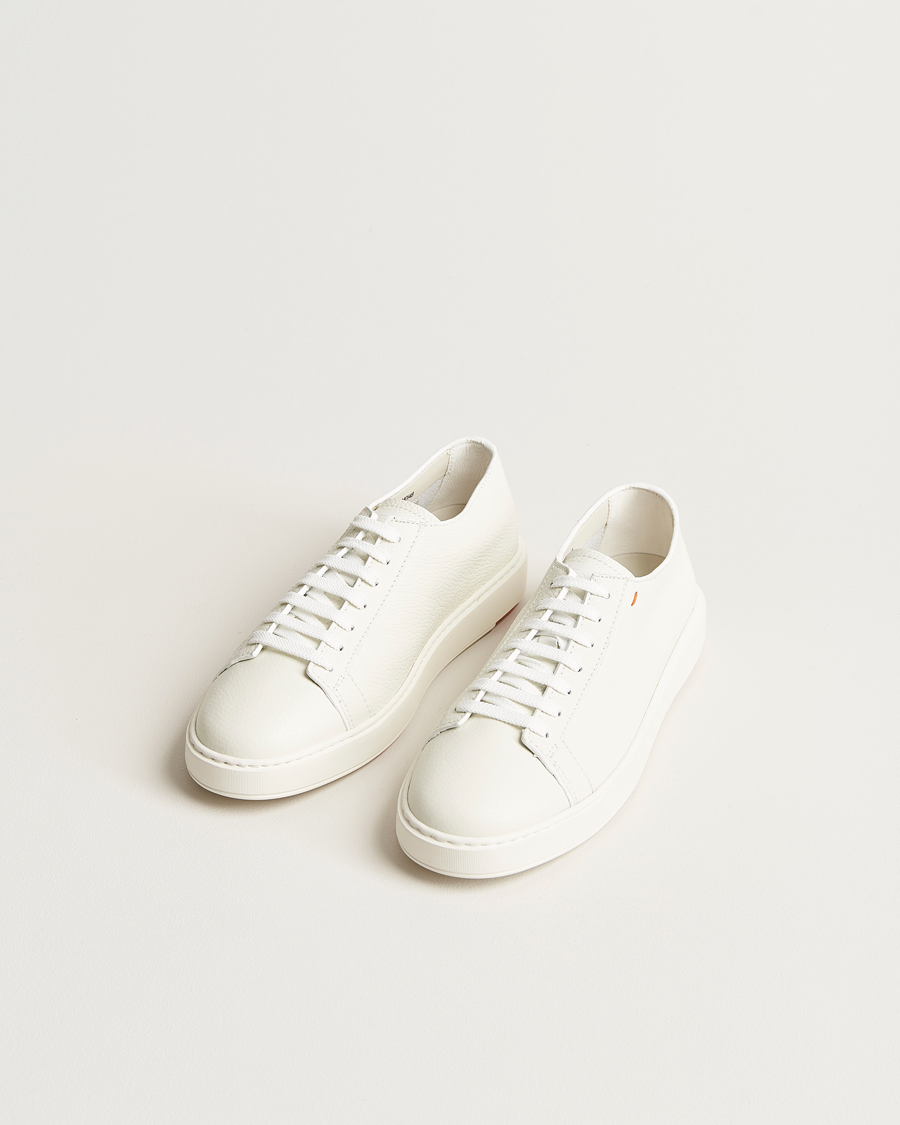 Hombres | Zapatos | Santoni | Low Top Grain Leather Sneaker White Calf