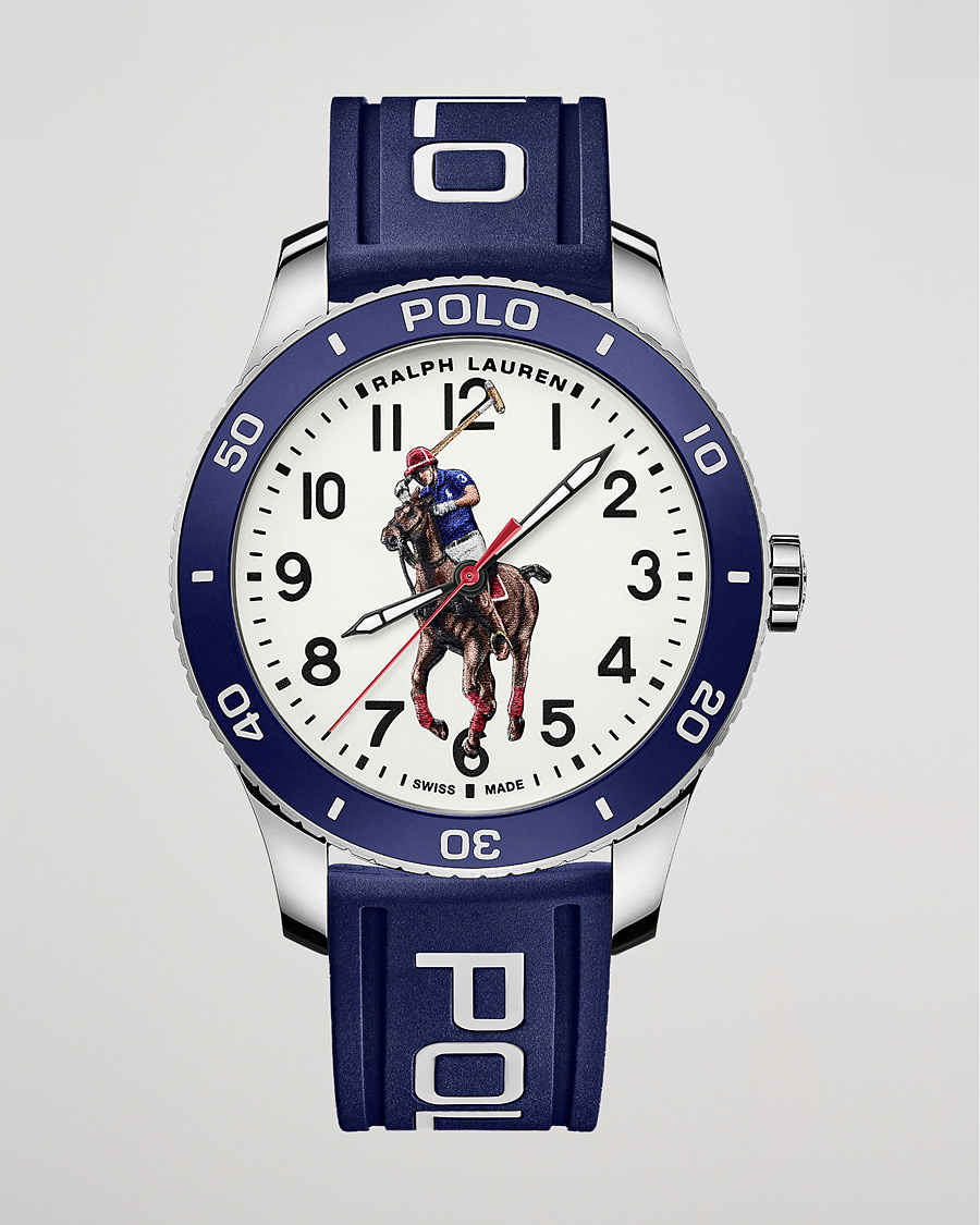 Hombres | Polo Ralph Lauren 42mm Automatic Pony Player White Dial/Blue Bezel | Polo Ralph Lauren | 42mm Automatic Pony Player White Dial/Blue Bezel