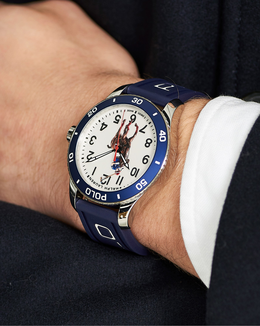 Hombres | Polo Ralph Lauren 42mm Automatic Pony Player White Dial/Blue Bezel | Polo Ralph Lauren | 42mm Automatic Pony Player White Dial/Blue Bezel