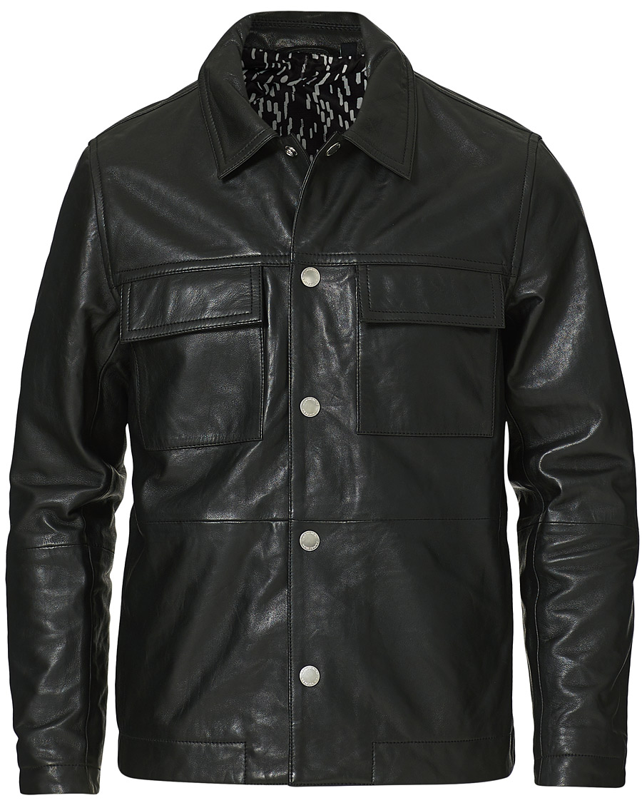 Hombres | Camisas | J.Lindeberg | Lenox Lambsnappa Leather Overshirt Black