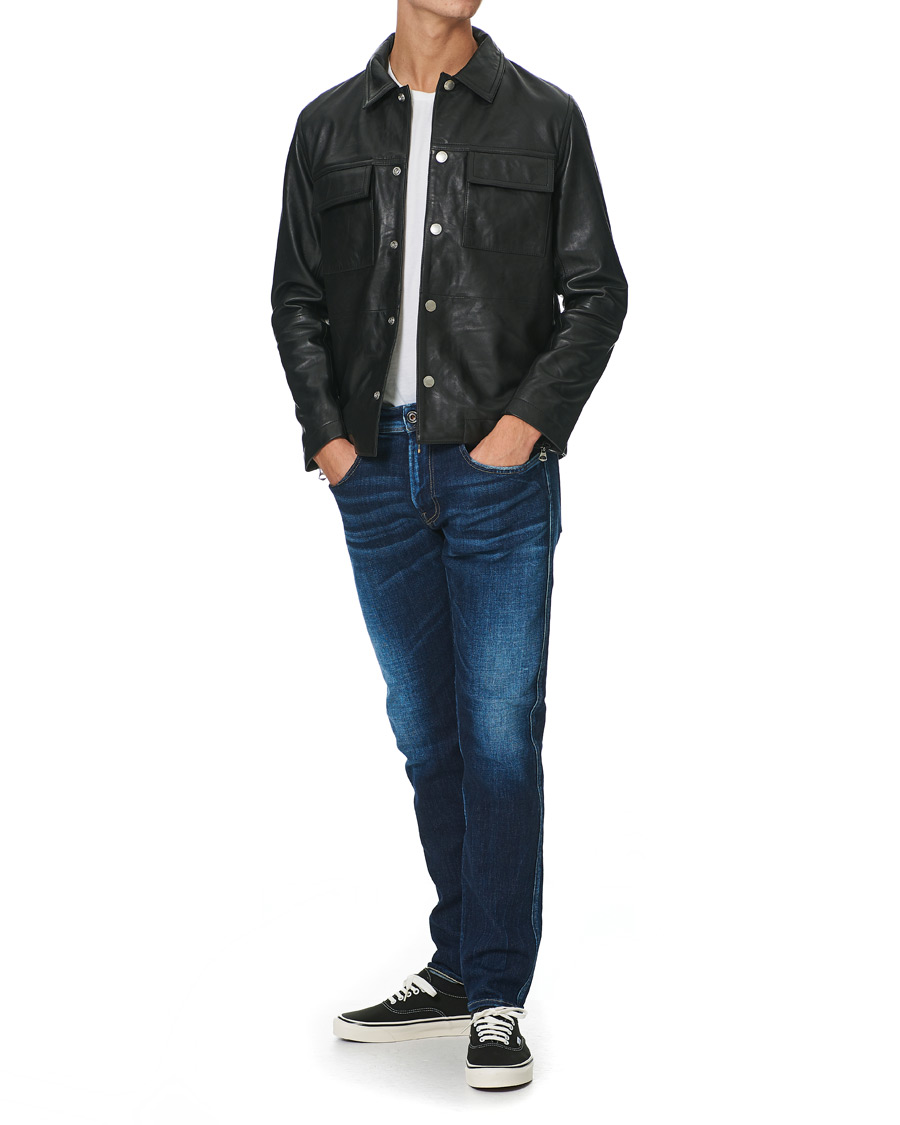 Hombres | Camisas | J.Lindeberg | Lenox Lambsnappa Leather Overshirt Black