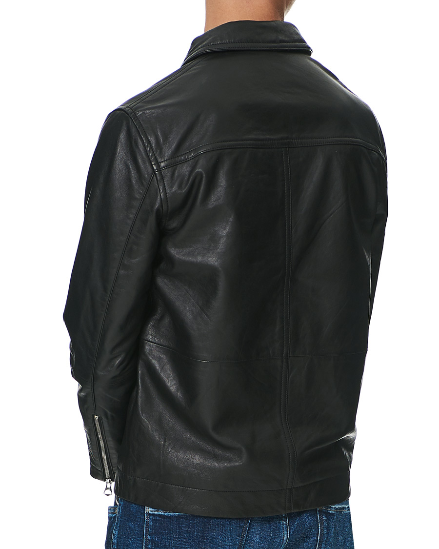 Hombres | Camisas | J.Lindeberg | Lenox Lambsnappa Leather Overshirt Black
