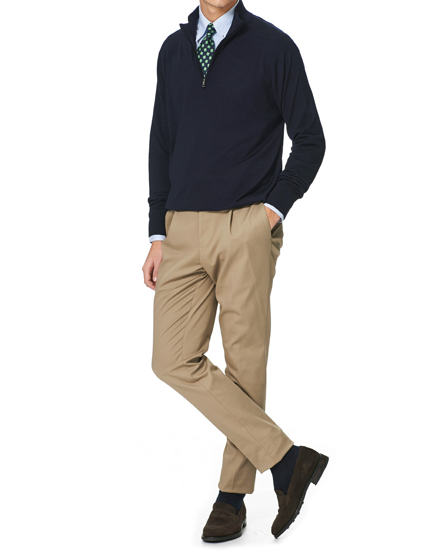Hombres | Jerséis y prendas de punto | Brooks Brothers | Washable Merino Wool Half Zip Navy